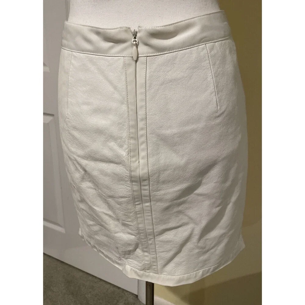 Vintage BEBE 90s Y2K White Leather Mixed Media Lined Mini Skirt Sz 4